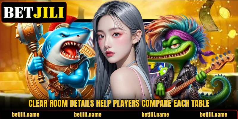 Clear room details help players compare each table