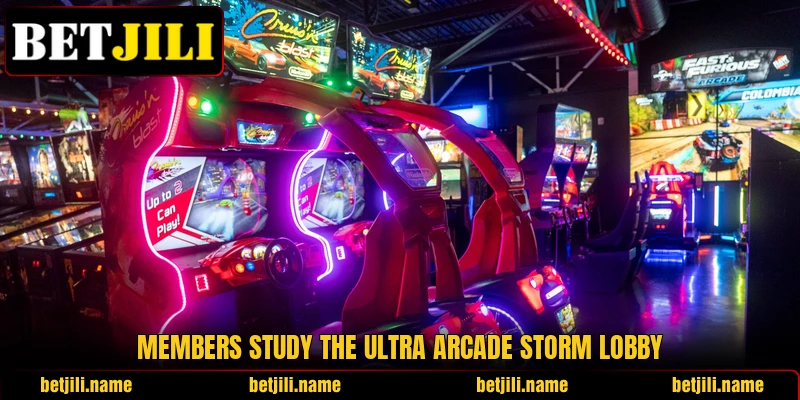 Members study the Ultra Arcade Storm lobby