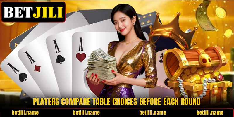 Players compare table choices before each round Players compare table choices before each round